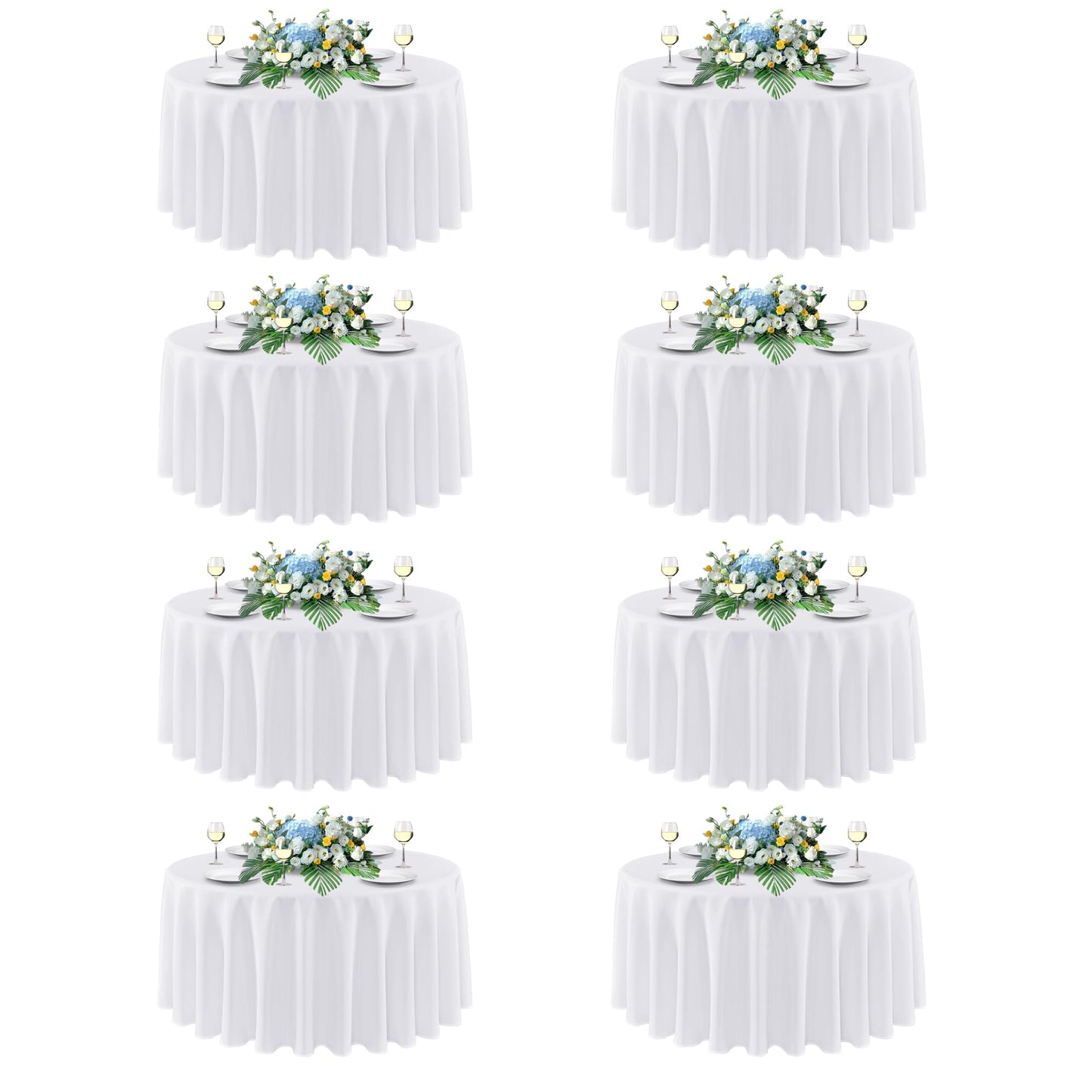 sancua White Round Tablecloth 108 Inch Diameter, 8 Pack - Circle Polyester Fabric Table Cloth for Wedding Party Reception Banquet Birthday, Washable Formal Table Cover (Fit 42-96 Inch Tables)