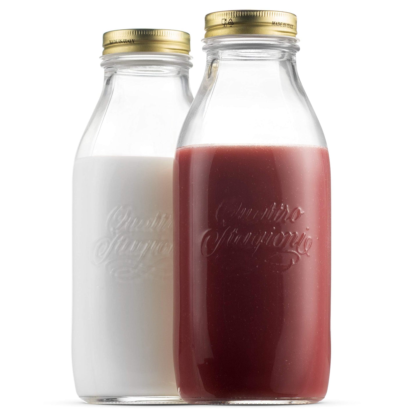 Bormioli Rocco Quattro Stagioni Glass Milk Bottle 33.75 Ounce/1 Liter with Airtight Lid, Great For Kombucha Brewing Bottle, Beer, Homemade Juicing, Smoothies, Beverages, Durable Construction. (6 Pack)