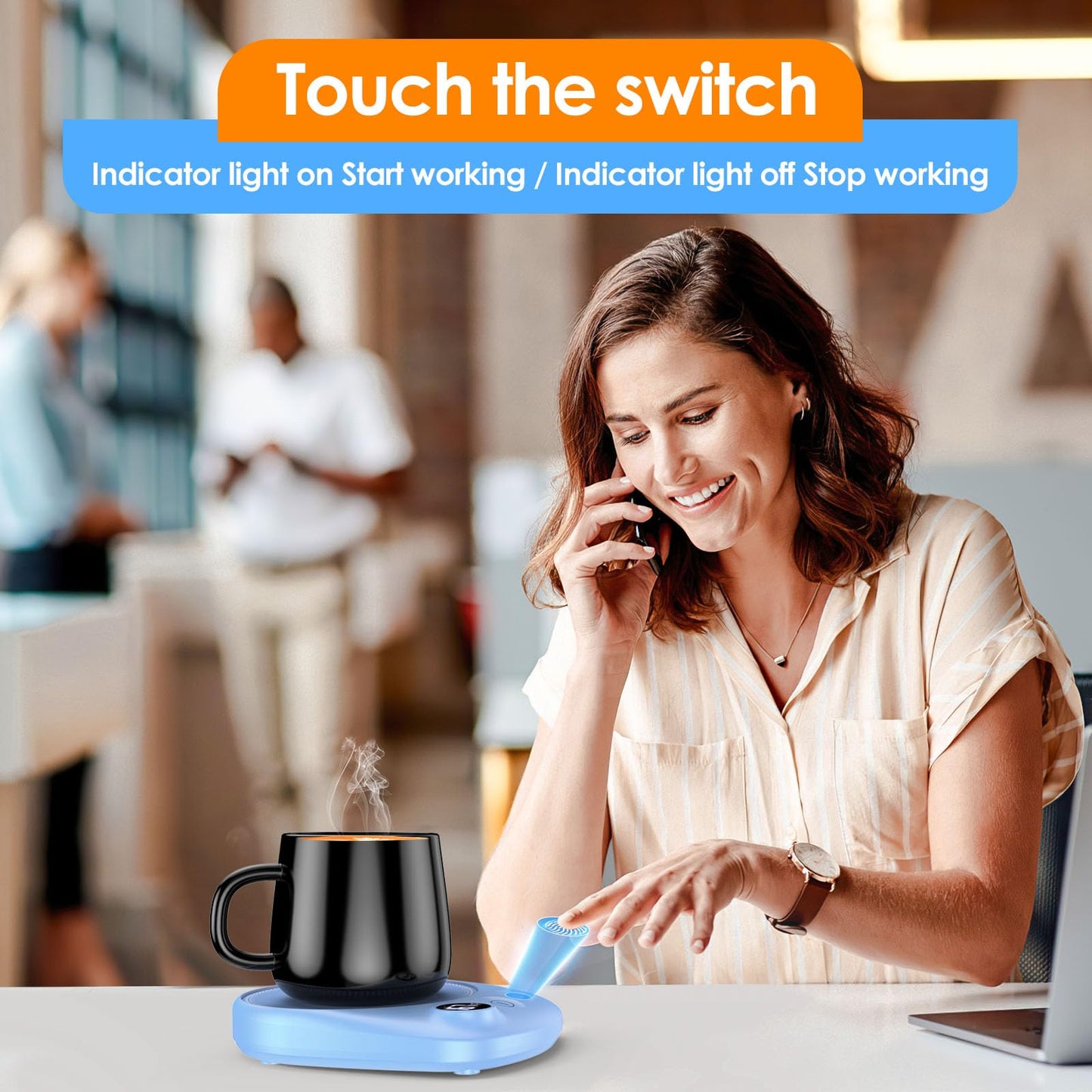 KitchekShop Coffee Mug Warmer - Fastest Heating & Highest Temperature, Coffee Cup Warmer for Desk Auto Shut Off, 4 Temp Settings & 1-12H Timer, Smart Electric Beverage Warmer for Coffee, Tea (Blue)