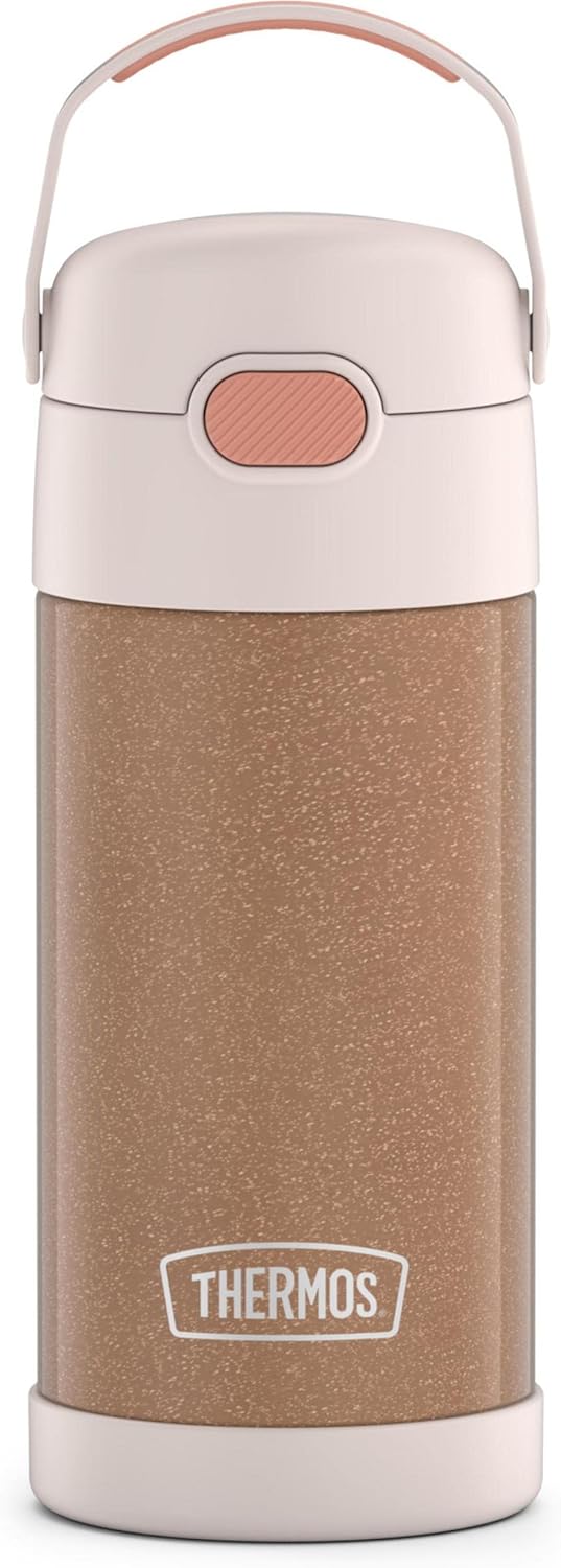 THERMOS FUNTAINER Water Bottle - 12 Ounce Kids Stainless Steel Vacuum Insulated with Straw | Rose Gold Glitter