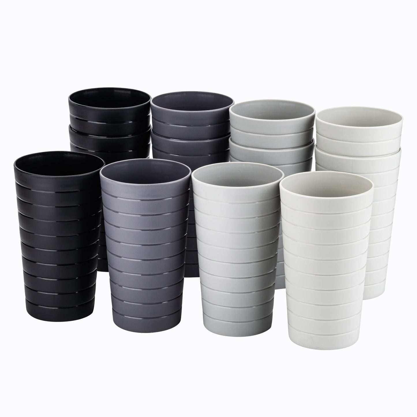KX-WARE Mixed Drinkware 22-ounce Plastic Tumblers/Drinking Glasses/Party Cups/Iced Tea Glasses Set of 12 Grey Stone | Unbreakable, Dishwasher Safe, BPA Free