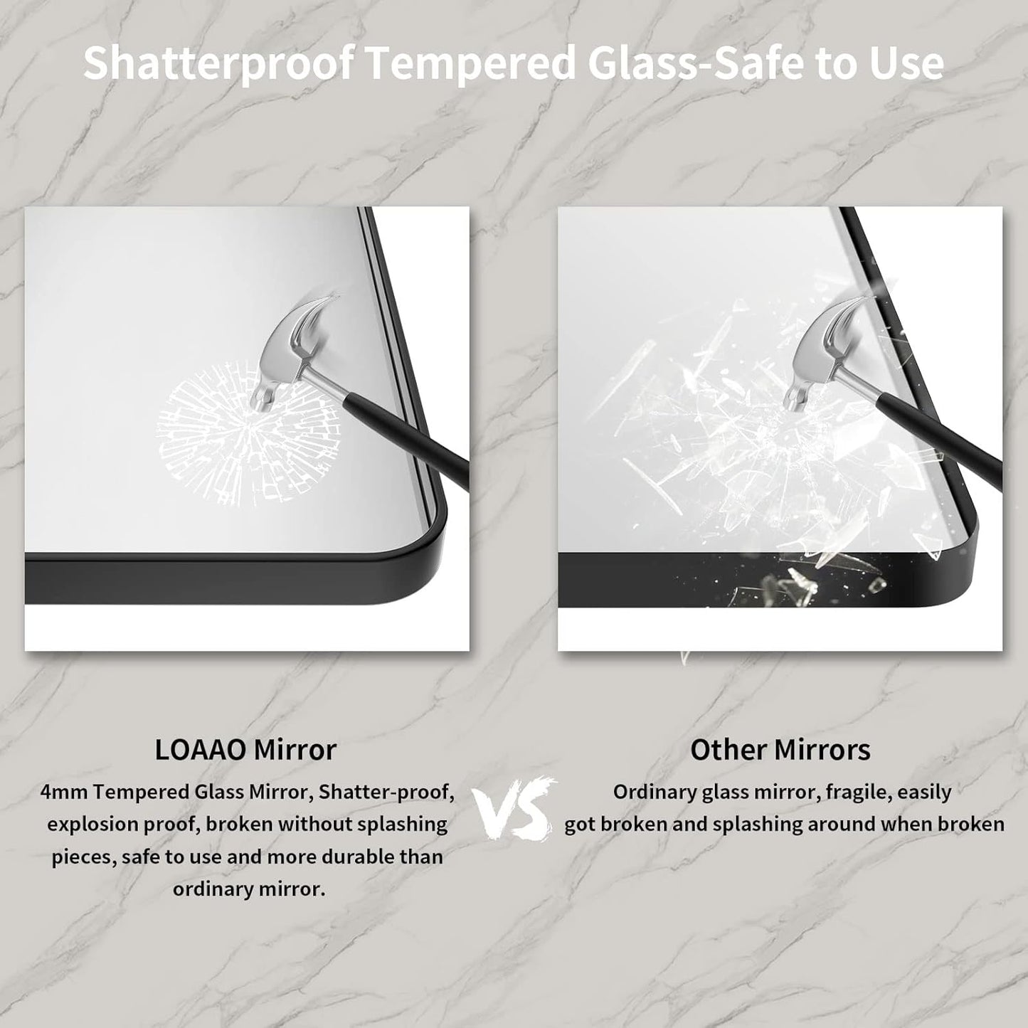 LOAAO Black Metal Framed Bathroom Mirror - 60x28 Inch Large Rounded Rectangle | Anti-Rust Tempered Glass