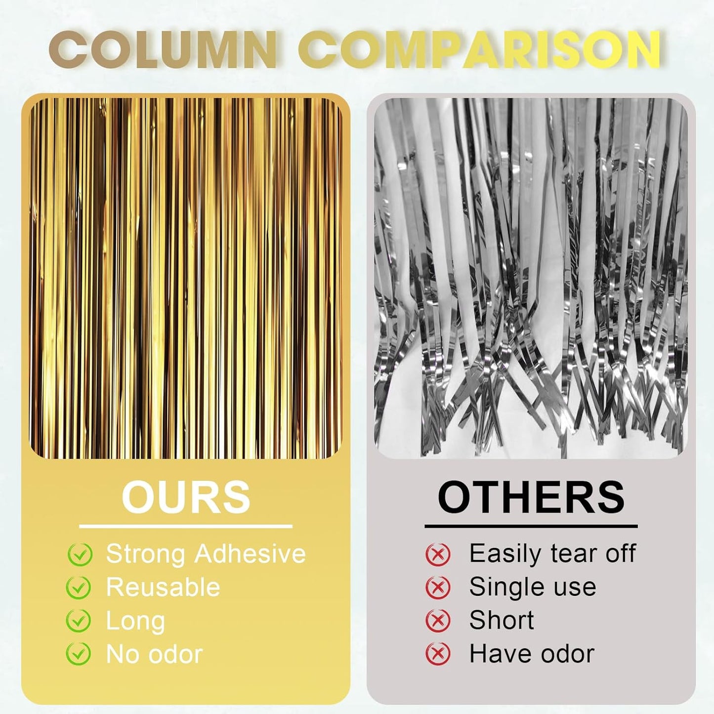 Voircoloria Matte Dark Gold Foil Fringe Backdrop Curtains - 3 Pack Tinsel Streamers for Parties | 3.3 x 8.2 ft