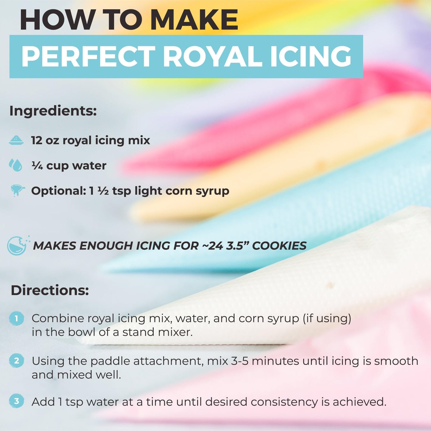 Royal Icing Mix (12oz) Premium Royal Icing for Sugar Cookies, Easy to Use, Achieve the Perfect Consistency, Tastes Amazing, Naturally Flavored, Certified Gluten Free, Non-GMO Sourced