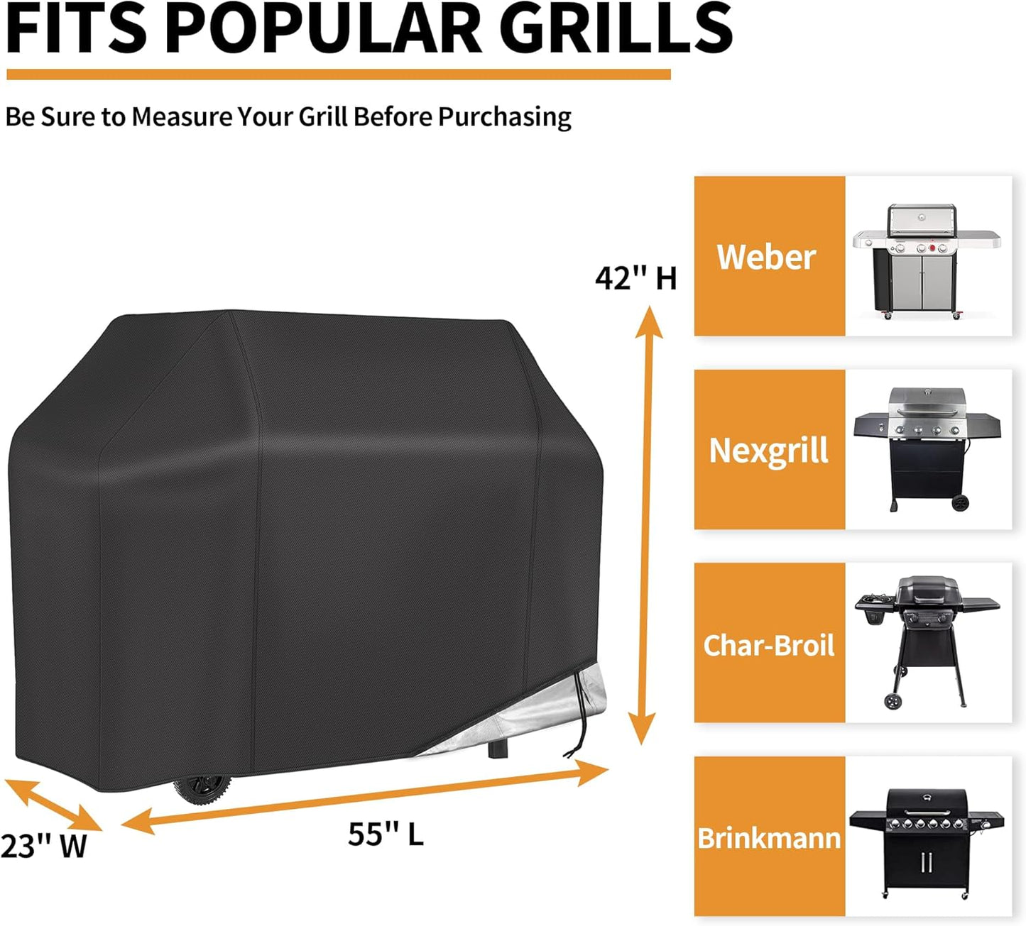 NEXCOVER BBQ Grill Cover - 55 Inch Waterproof & Fade Resistant | Fits Weber, Brinkmann, Nexgrill - Black