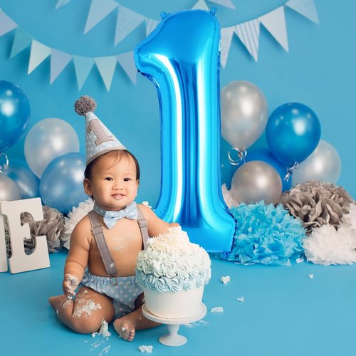 Blue Number 1 Balloon - 40 Inch Jumbo Foil Mylar Balloon for First Birthday Party & Anniversary Celebrations
