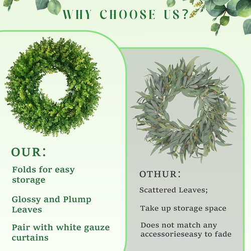 Boxwood Wreaths - 20'' Artificial Spring & Summer Wreath for All Seasons | Farmhouse & Wedding Decor
