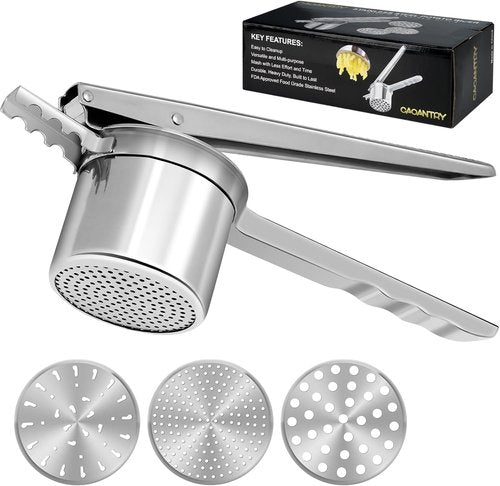 **Skiennix Heavy-Duty Stainless Steel Potato Ricer - 15oz Masher with 3 Interchangeable Discs**