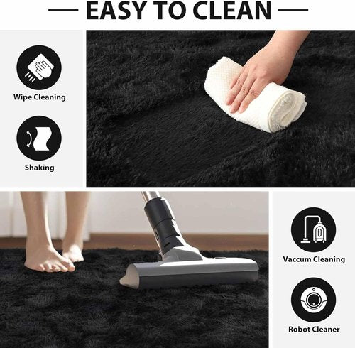 FinRèc Soft Black Area Rug - Modern Fluffy Shaggy Design for Bedroom & Living Room | 4x6 Feet Non-Slip Furry Carpet