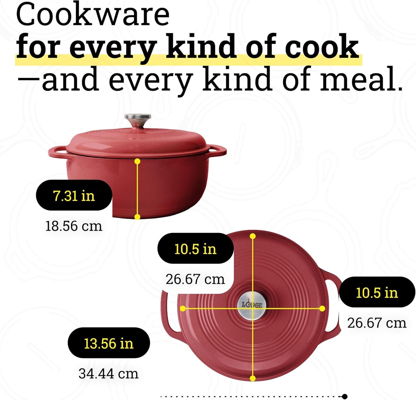Lodge Enamel Cast Iron Dutch Oven - 6 Quart Moisture-Sealing Lid & Dual Handles - Ideal for Baking & Slow Cooking - Cranberry