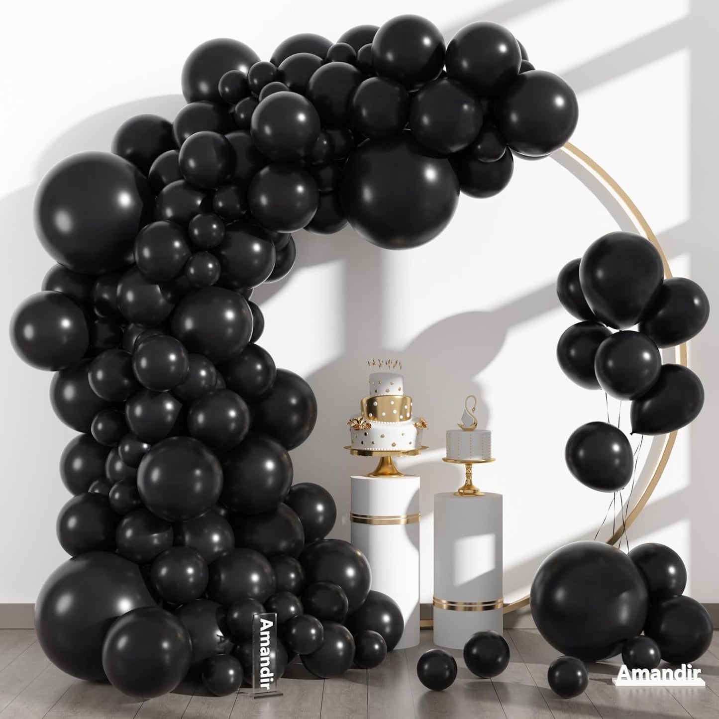Amandir 153-Piece Black Balloon Arch Garland Kit - Matte Latex Balloons for Parties & Celebrations