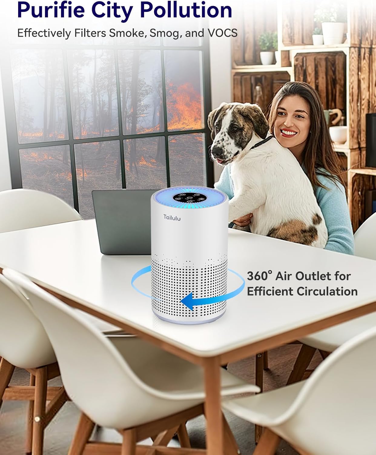 Tailulu H13 True HEPA Air Purifier - Portable 1200 Ft² Odor & Dust Cleaner with 12dB Sleep Mode & Timer