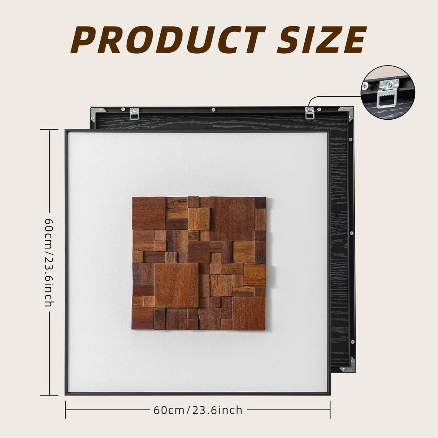 Regine Switzerland 3D Wood Textured Large Framed Abstract Wall Art - Modern Geometric Design, 24”H x 24”W, Brown for Living Room & Office Decor