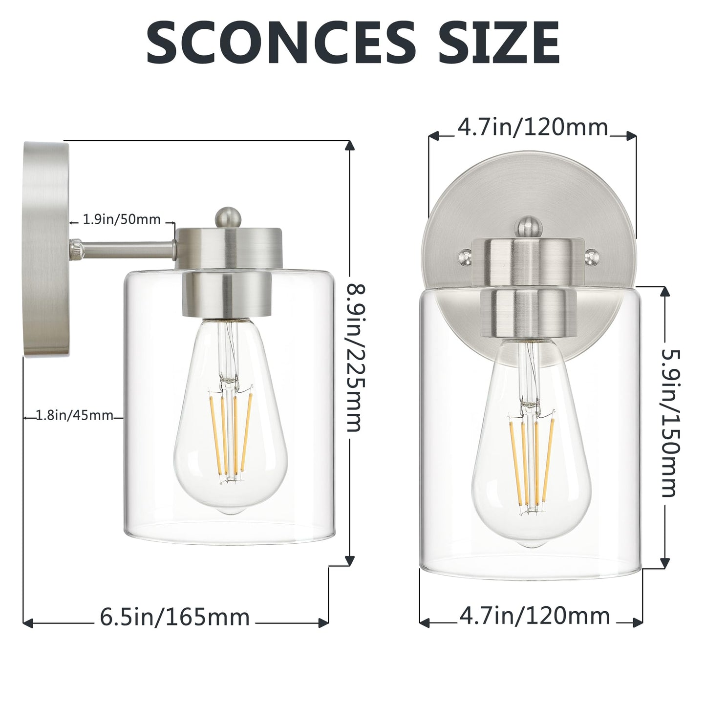 Porphyions Wall Sconces Set of Two,Brushed Nickel Vanity Sconce Lights,Morden Bathroom Sconces Set, Bathroom Vanity Lighting