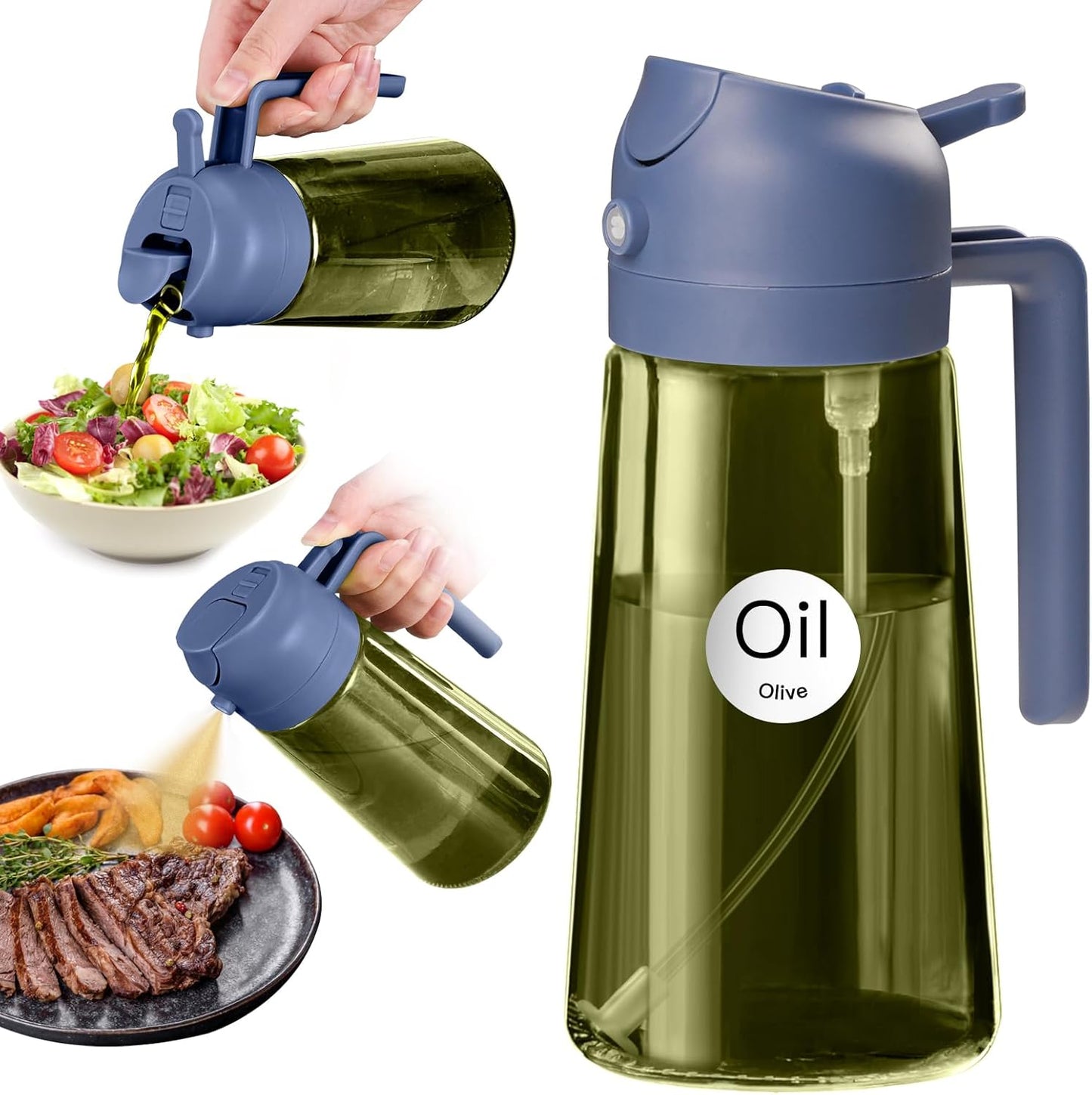 YARRAMATE 16oz Dark Green Oil Sprayer - Food-Grade 2-in-1 Olive Oil Dispenser for Cooking & BBQ