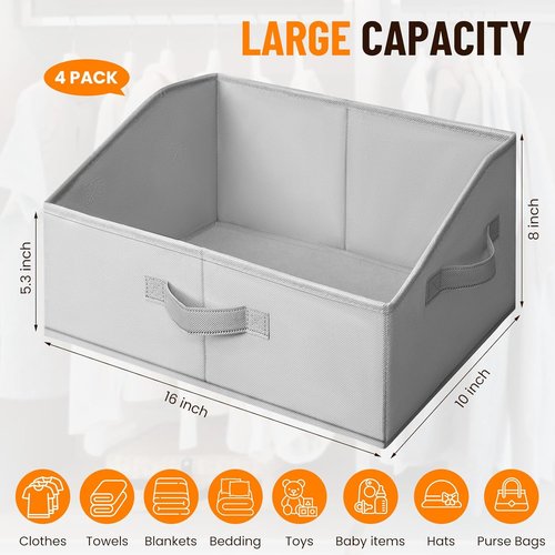 Criusia Closet Organizer Bins - Large Collapsible Fabric Storage Baskets with Handles | 4-Pack for Home Organization