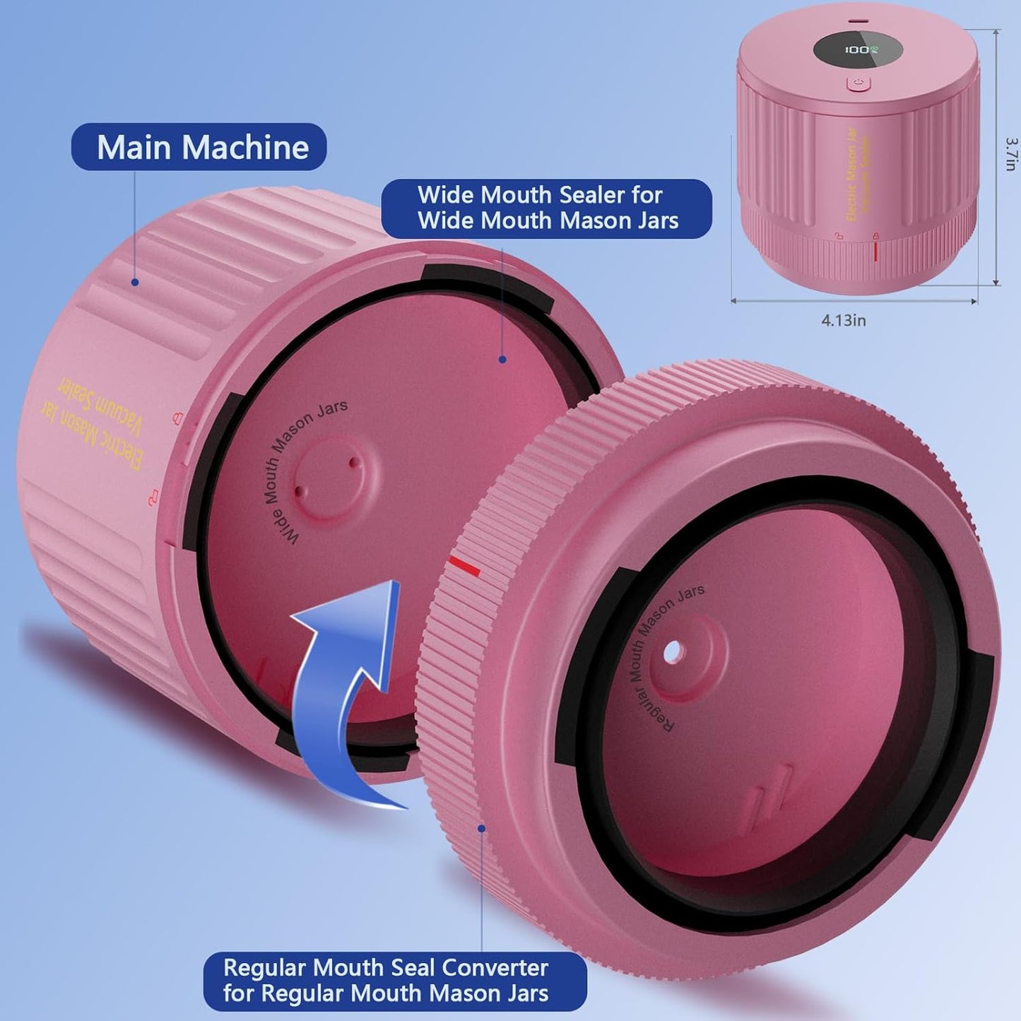 LOVE MOMENT Electric Mason Jar Vacuum Sealer Kit - Ideal for Wide & Regular Mouth Jars - Pink