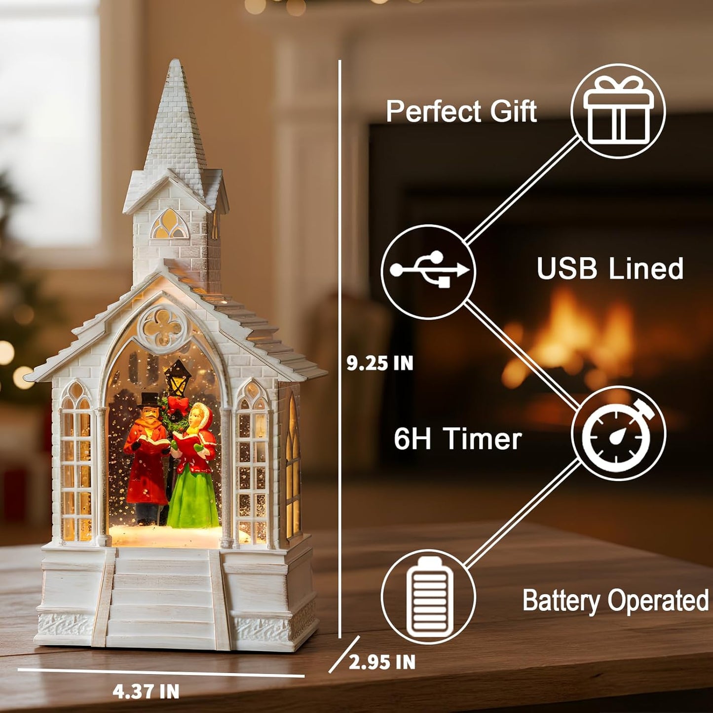 Skiennix Christmas Village Snow Globe - Church Choir Water Lantern with Silent Night Music | Holiday Gift for Family & Friends