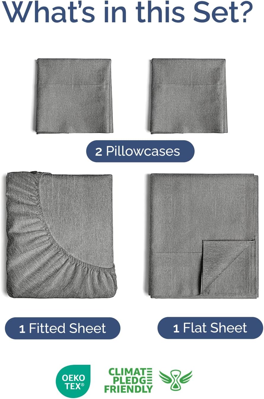 Skiennix Extra Deep Twin Sheet Set | 4-Piece Breathable Cooling Sheets - Hotel Luxury Bedding - Soft, Wrinkle-Free, Heathered Grey