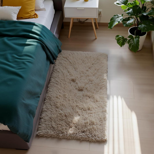 Skiennix Fluffy Shag Area Rug - Soft Beige 2x4 Bedroom & Living Room Decor