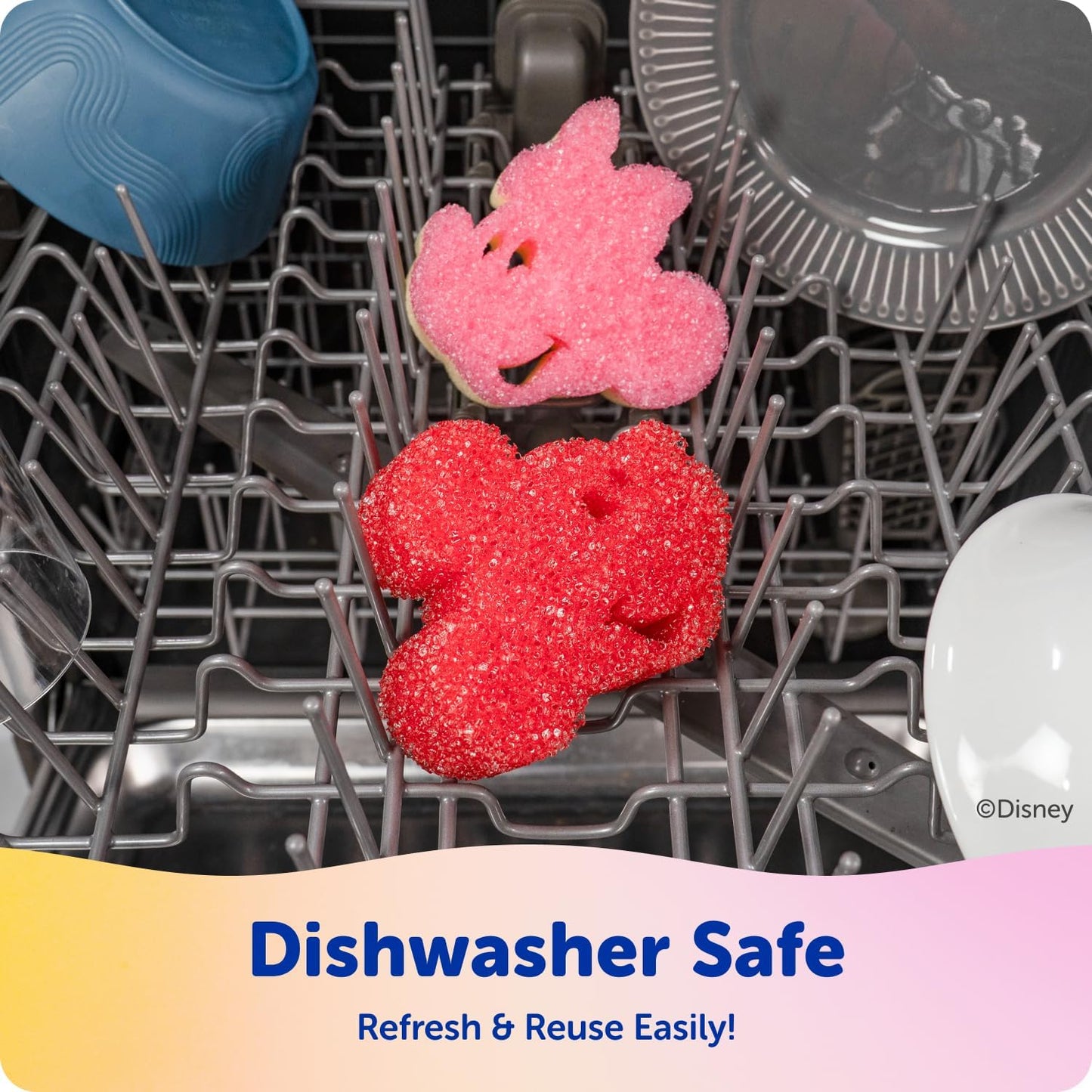 Scrub Daddy Mickey & Minnie Mouse Dish Sponges - Special Edition 4-Pack | Dual-Sided, Odor-Resistant & Scratch-Free