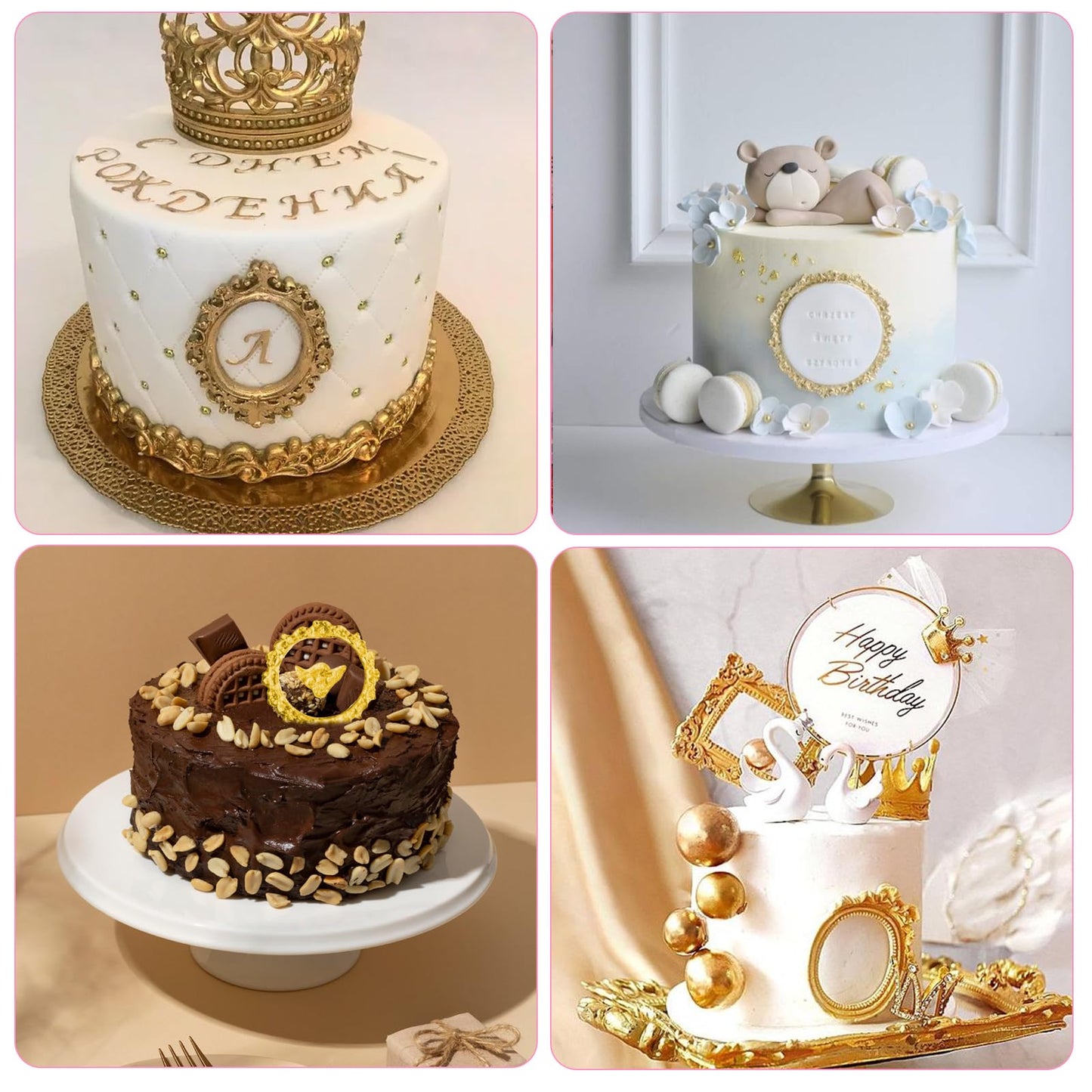 JJUNW 4 Pcs Photo Frame Silicone Molds, Baroque Style Air Dry Clay Molds, Mini Frame Molds Silicone for Cupcake Topper Cake Decoration Chocolate Candy Polymer Clay