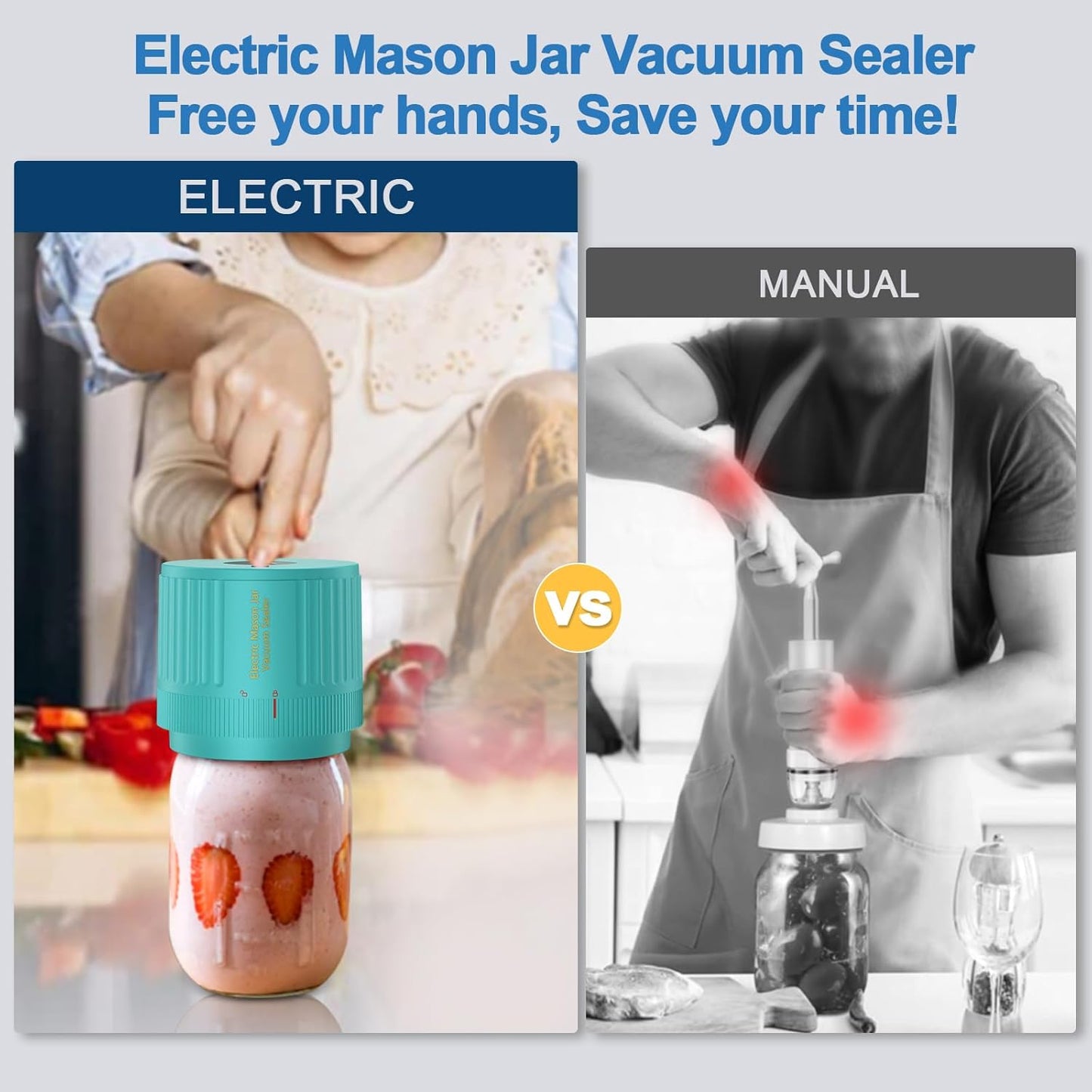 LOVE MOMENT Electric Mason Jar Vacuum Sealer Kit - Ideal for Wide & Regular Mouth Jars - Green