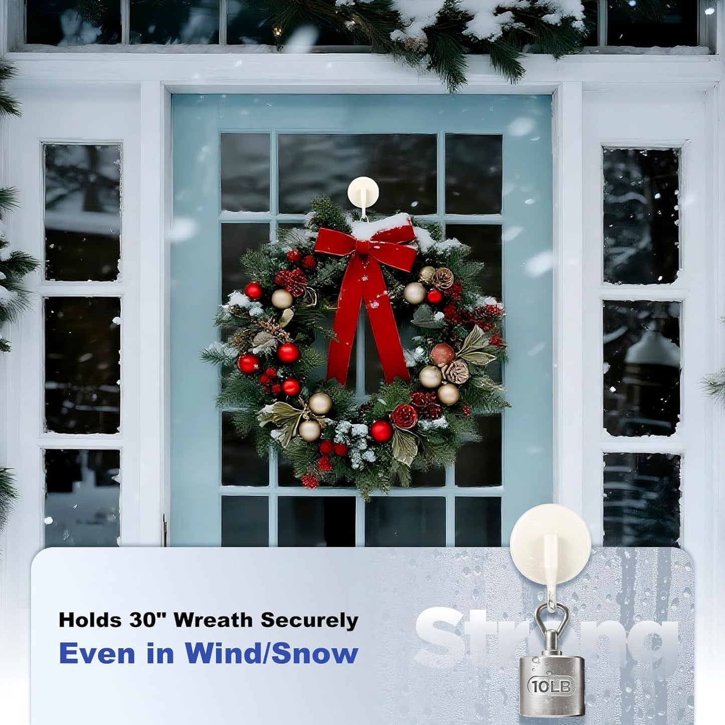 OUTXE Wreath Hanger for Front Door, Upgraded Suction Cup Reef Hook for Glass Window/Over Door, Christmas/Thanksgiving/Halloween/July 4th/Easter/Valentine/Spring/Summer/Fall (White, 4-Pack)
