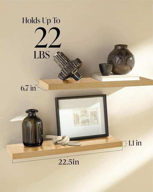 BAYKA Floating Shelves - Rustic Wood Wall Mounted Shelves for Bathroom & Living Room | Set of 3 (Light Oak, 22.5 Inches)