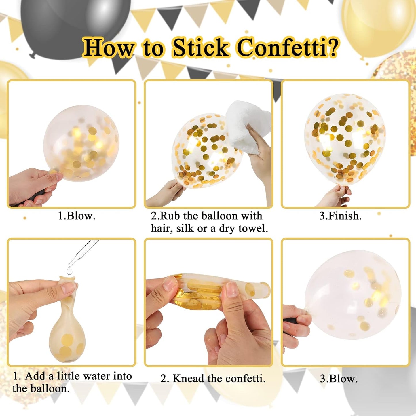RUBFAC Black & Gold Balloons - 130pcs Graduation Decorations | Metallic Confetti Arch Kit for Parties