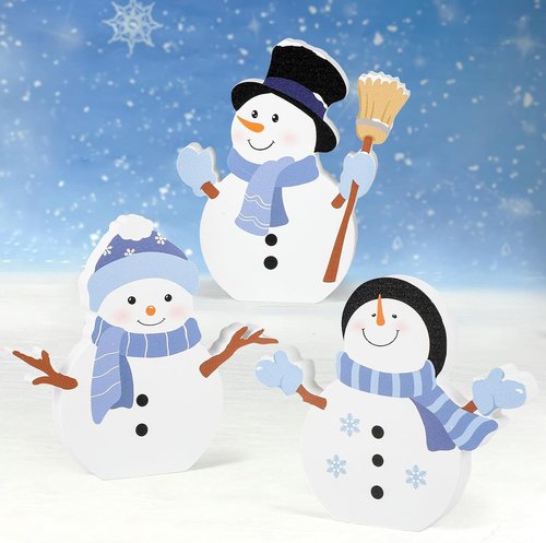 Cochie Snowman Christmas Decorations - Cute Winter Tiered Tray Decor Set of 3 for Home & Office