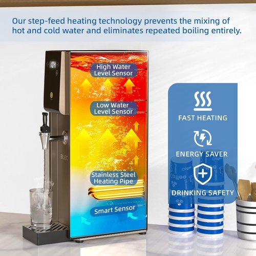 BLEOU 1800W Commercial Hot Water Boiler Countertop, 20L/H Rapid Heating Hot Water Dispenser, 304 Stainless Steel with Adjustable Temperature 104°F-212°F for Boba Tea Coffee Bar Restaurant Office Hotel