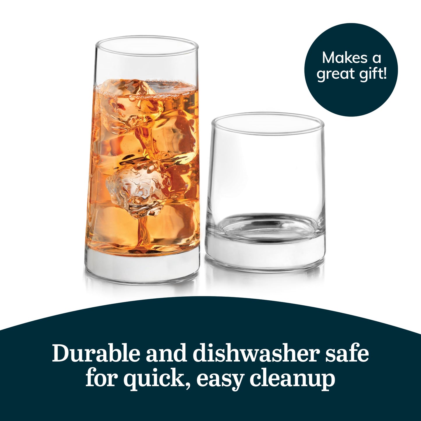 Libbey Cabos 16-Piece Rocks and Tumbler Glasses Set, Angled Glass Cups Set for Water, Juices, and More, Dishwasher-Safe Modern Glassware