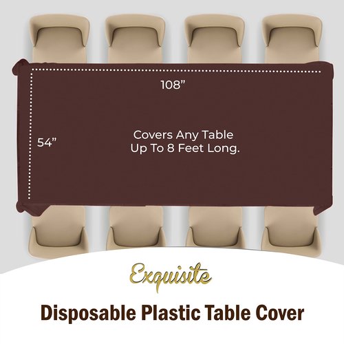 Exquisite Party Solids 6-Pack Premium Plastic Tablecloth 54in. X 108in. Rectangle Plastic Table Cover - Brown