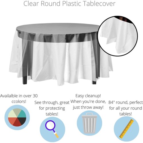 Exquisite 12-Pack Premium Plastic Tablecloth Pack of 12 Premium Plastic Tablecloth 84 Inch Round Table Cover - Clear