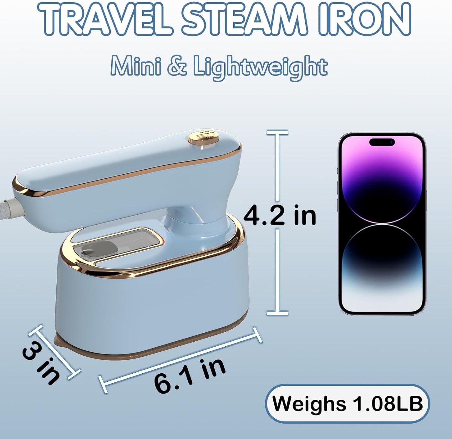Skiennix Travel Steamer | Mini Portable Iron for Clothes - Ideal for College Dorms & Home Essentials (Sky Blue)