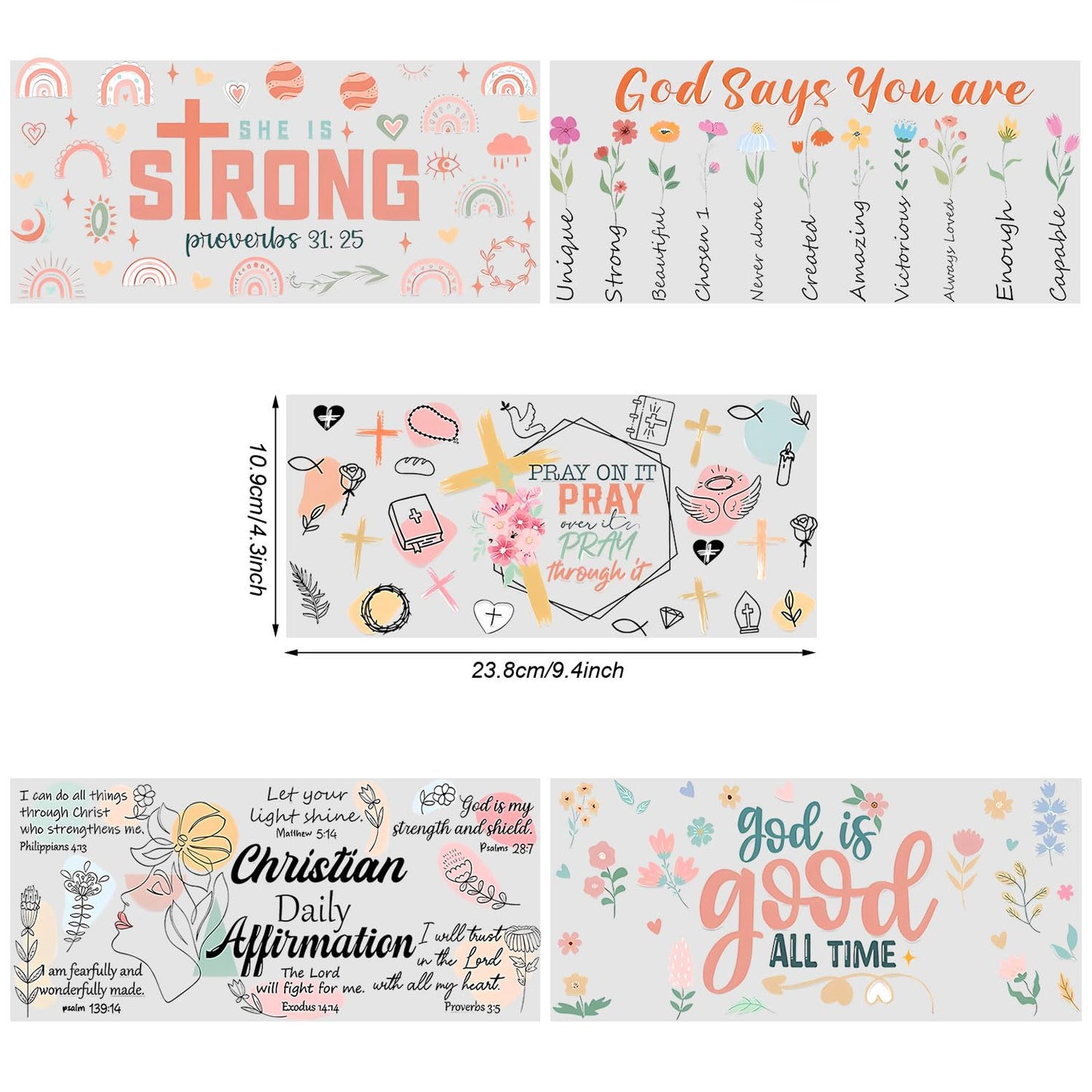 21pcs Cartoon Religious UV DTF Transfer Stickers for Glass Cups, Waterproof Decals, Plastic Self-Adhesive Labels for Bottles and Cups Decoration (Style1-21-Sheet)