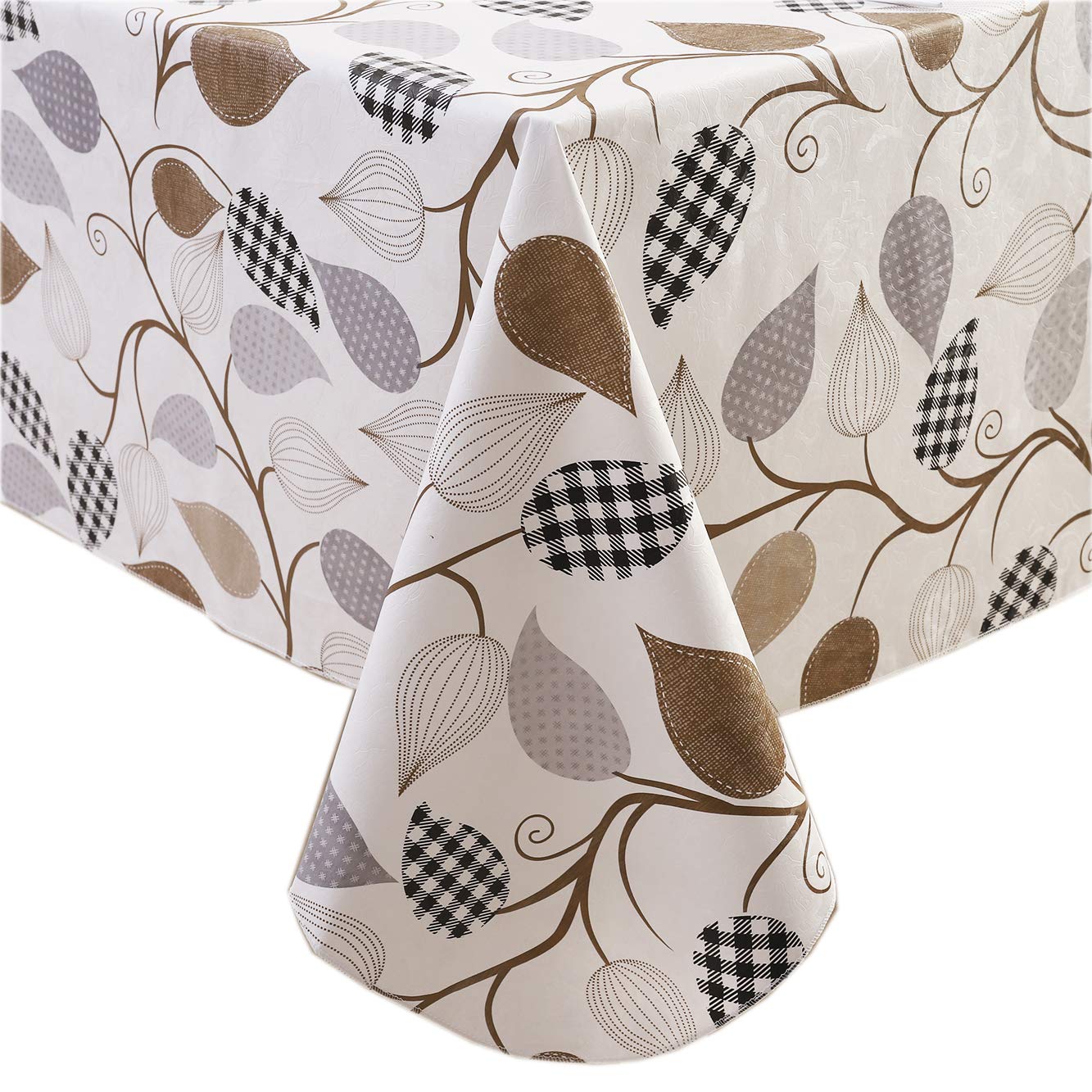 Walrus Heavy Duty Vinyl Tablecloth with Flannel Backing Waterproof Oil-Proof Plastic Table Cloth Stain-Resistant Wipeable Rectangle or Square Table Cover for Indoor and Outdoor (Leaves, 52X70 Inch)