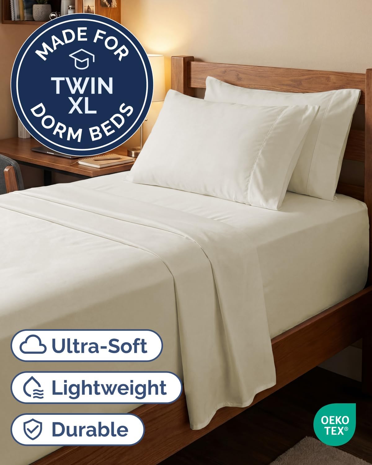 Skiennix Extra Deep Twin XL Sheet Set - 4-Piece Breathable Cooling Bedding - Soft, Wrinkle-Free Off White