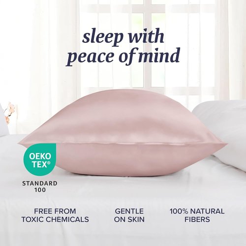 Beckham Hotel Collection Silk Pillowcase - 100% Mulberry Silk for Hair & Skin | 22 Momme, Queen, Cherry Pink