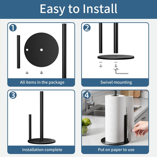 Chinpakden Black Paper Towel Holder Stand for Kitchen Countertop and Bathroom, Stainless Steel Kitchen Upright Paper Towel Holder for Large and Standard Rolls(Matte Black)
