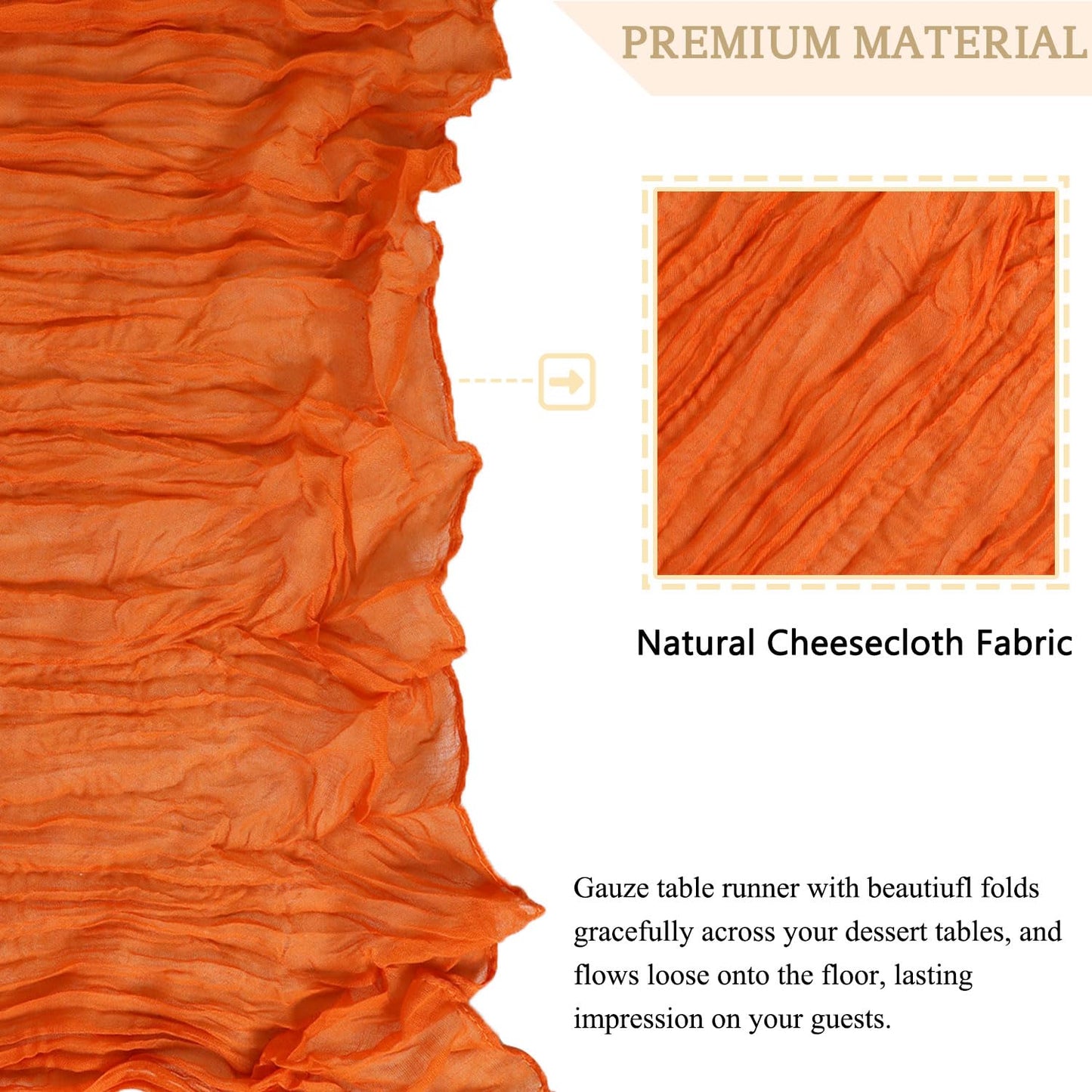 MODFUNS Cheesecloth Table Runner Orange Boho Gauze Table Runner 10ft Halloween Cheese Cloth Table Runners Cotton Fabric Cheese Table Cloth Sheer Gauze Table Cover Wedding Halloween Party Table Decor