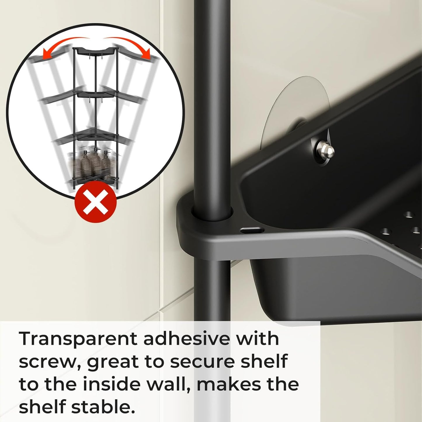 ODesign 4-Tier Corner Shower Caddy - Rustproof Organizer for Bathroom & Living Room | Black Metal & Plastic