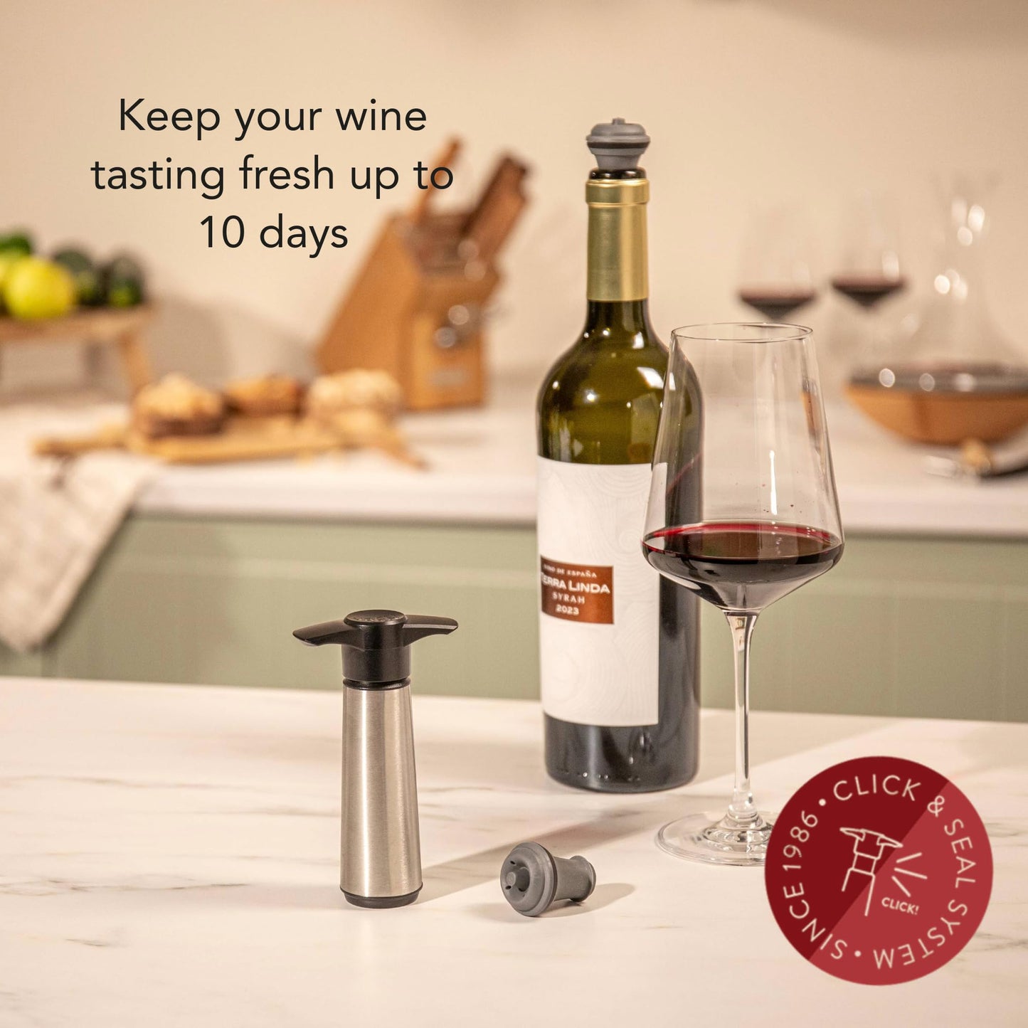 Vacu Vin Wine Saver Pump with 1 Vacuum Stopper – Stainless Steel, Airtight Seal for Preserving Freshness Up to 10 Days – Reusable, Leakproof, and Easy to Use for Opened Bottles