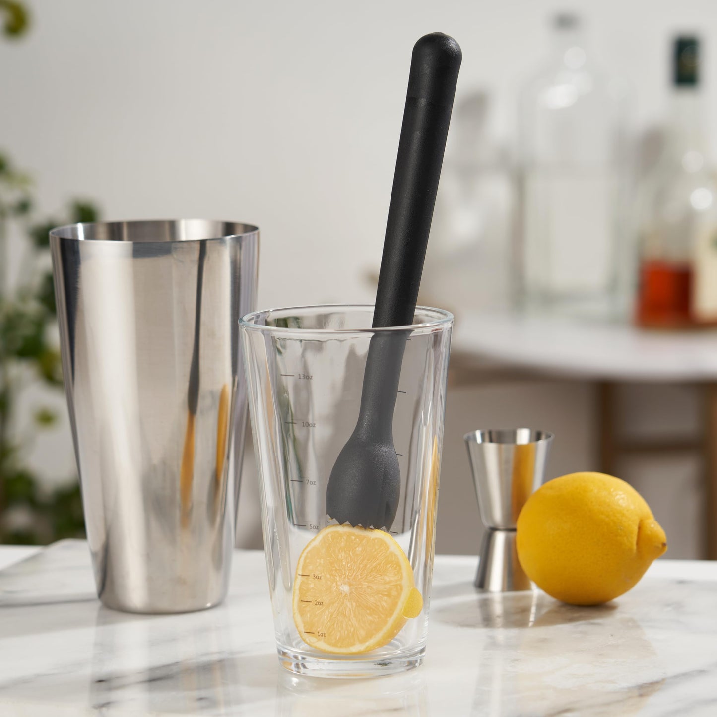 True Bash Muddler for Cocktails, Fruits, Spices, Herbs, Bar Muddler for Mojitos, Mint Juleps, Old Fashioneds, Kitchen and Home Bar Accessories, Bartender Tools, Lemon & Lime Smasher, 8.25", Black