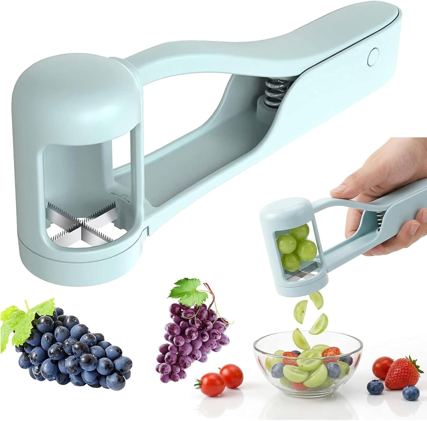 Skiennix Grape Cutter - Stainless Steel Fruit Slicer for Toddlers | Baby Blue Color