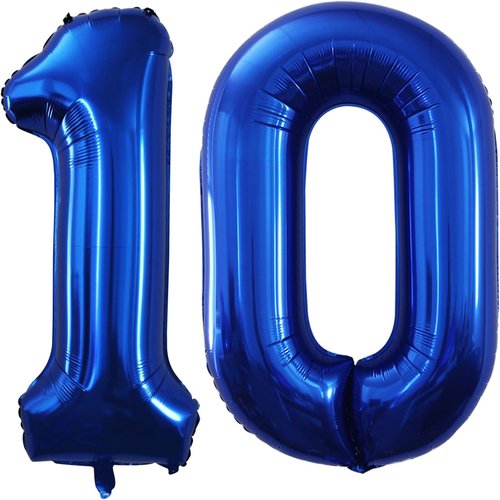 GOER Jumbo Number 10 Balloons - 42 Inch Foil Helium Balloons for 10th Birthday & Anniversary (Blue)