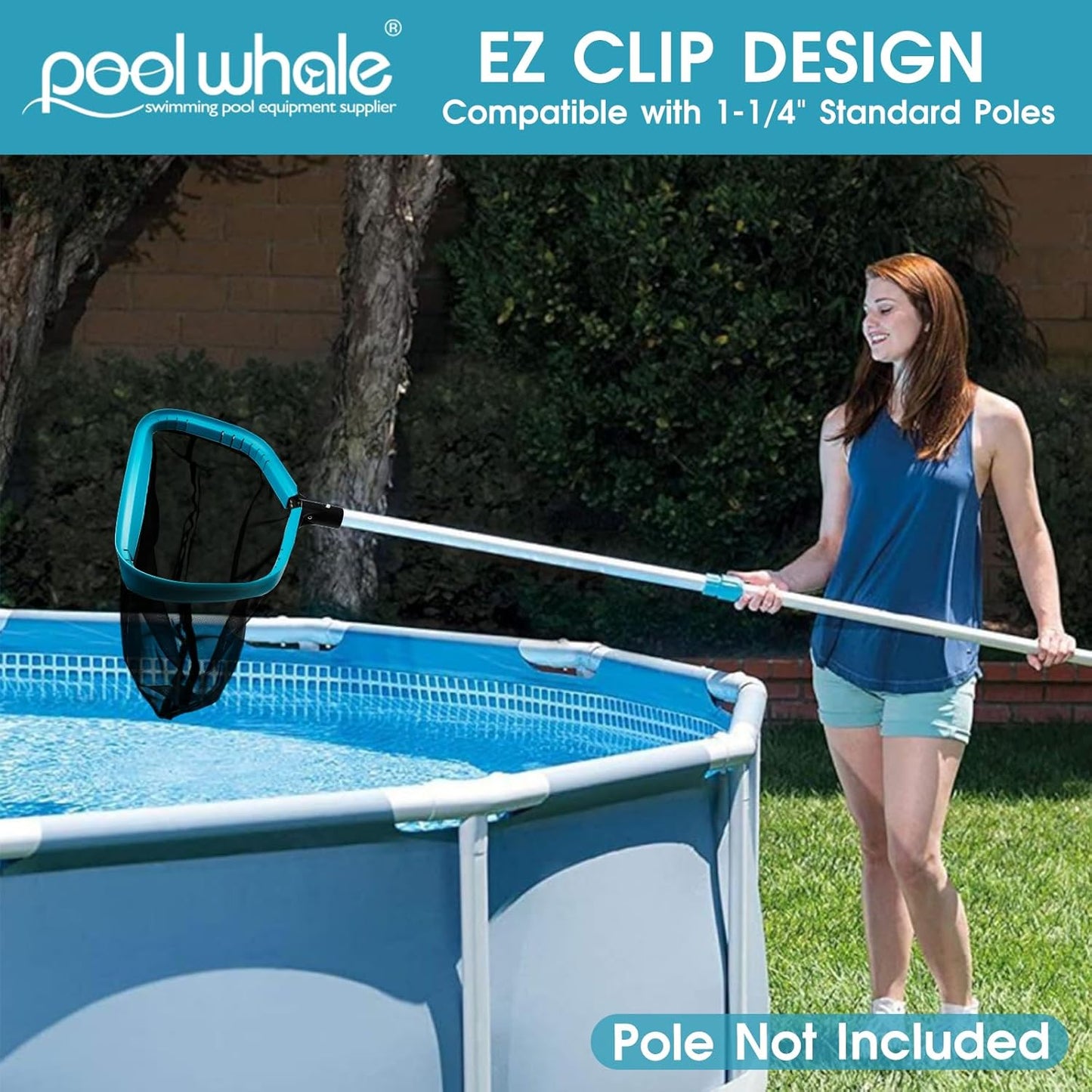 POOLWHALE Pool Skimmer Net - Durable Design with 12ft Adjustable Pole for Easy Cleaning
