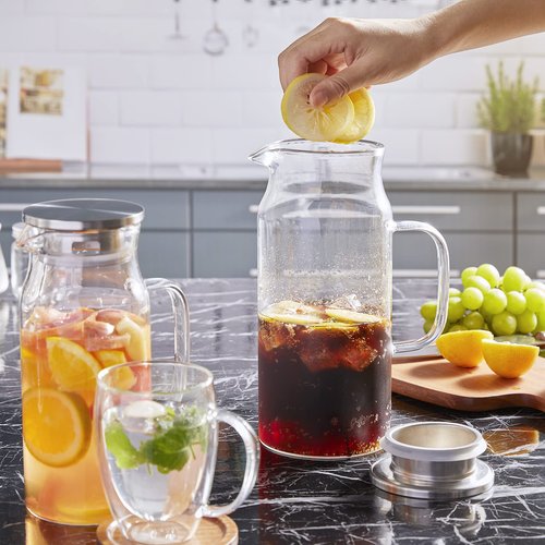 Bivvclaz 3 Pack 2 Liter 68 oz 2.1 Qt Glass Pitcher with Lid and Handle, Water Pitcher for Fridge, Glass Carafe for Hot/Cold Water, Large Iced Tea Pitcher for Coffee, Juice and Homemade Beverage