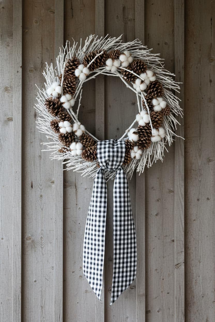 Regine Switzerland Wreath Sash - Black White Checkered Plaid Bow Ribbon for Year-Round Home Decor (5.12" x 54.33")